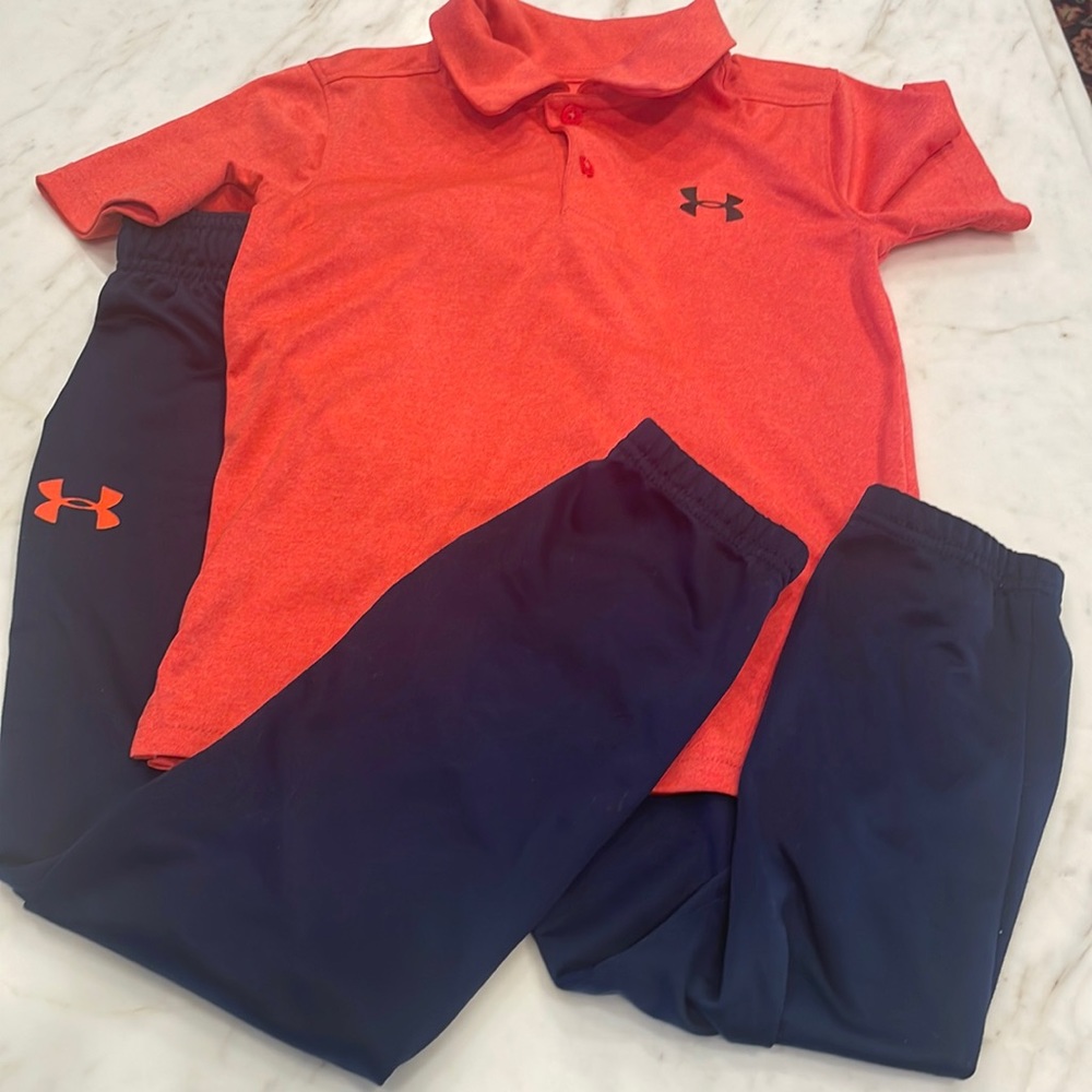 Under armor collared shirt and track pants size 6